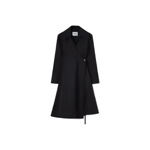 JIL SANDER Черное Женское Длинное Платье с Рукавами