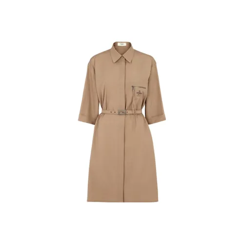 FENDI Короткий рукав Платье Женское Коричневое