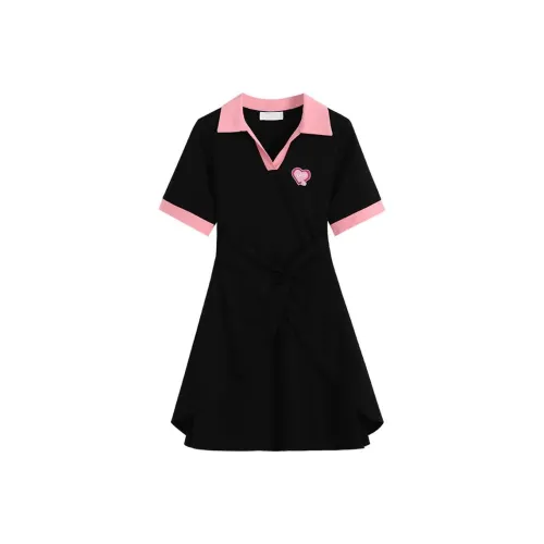 Oddgoods Короткий рукав Платье Женское Черное