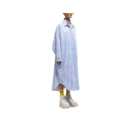 R13 Длинное платье с длинными рукавами женское пудрово-синий