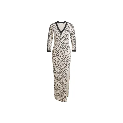 Adidas Originals 3 Stripes Леопард Длинный рукав Платье Женское Черное