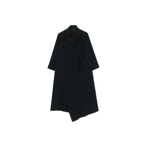 Yohji Yamamoto Черные Женские Длинные Платья с Длинными Рукавами