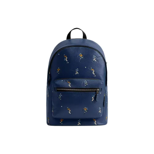 COACH Litchi Grain Leather Backpack Men's Blue