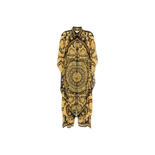 VERSACE SS24 Длинное платье с длинными рукавами женское черное