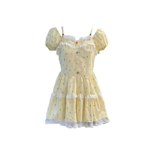 IQC Короткий рукав Платье Женское Желтое