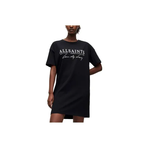 ALLSAINTS Черное Женское Короткое Платье с Рукавами
