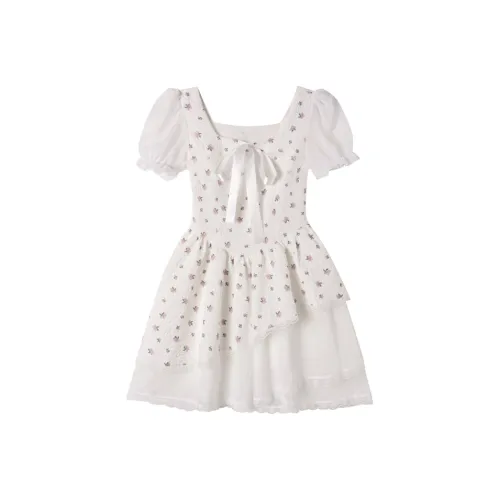 LSVE Короткий рукав Платье Женское Белое