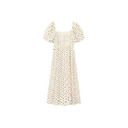 Fragment Short Sleeved Dress Women's Beige Yellow Фрагмент Короткий Рукав Платье Женское Бежевый Желтый