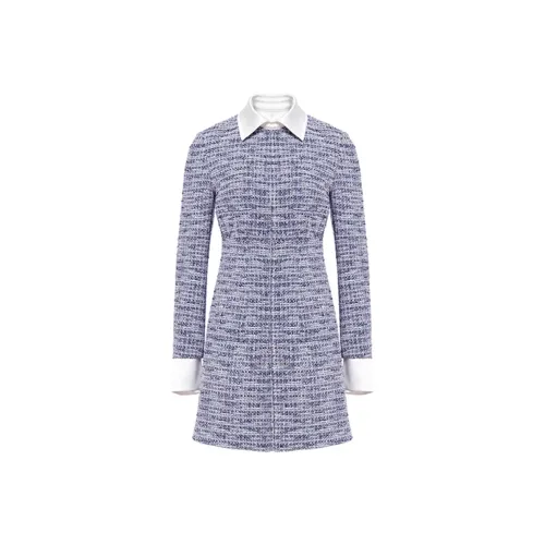 BESIONIA SS23 Длинное Платье с Длинными Рукавами Женское Синие Белые Многоцветные