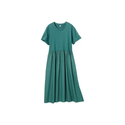 UNIQLO Зеленые Женские Короткие Платья с Рукавами