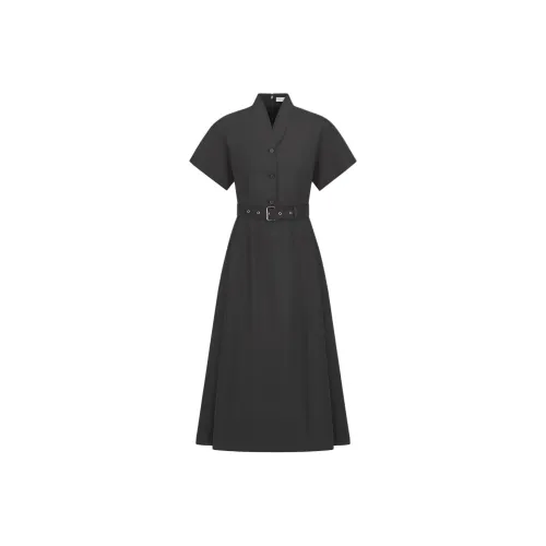 DIOR Черные Женские Короткие Платья с Длинными Рукавами