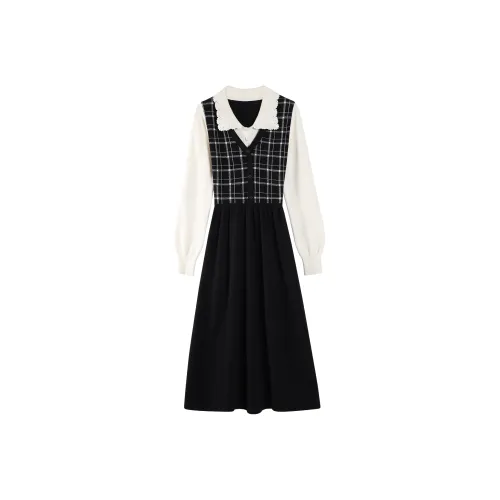 ALXNAN Длинное платье с длинным рукавом женское черное