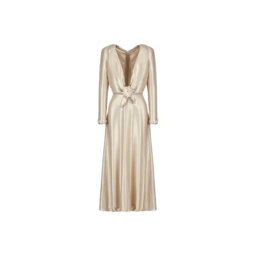 GIORGIO ARMANI Длинное платье с длинными рукавами женское золотое