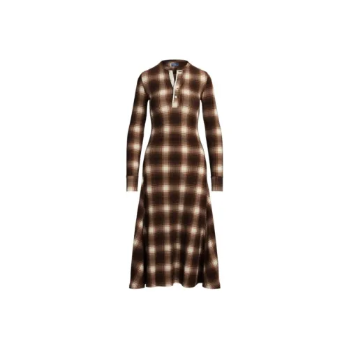 Polo Ralph Lauren FW24 Длинное платье с длинными рукавами женское темная клетка