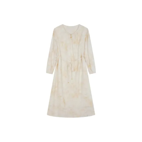 IHIMI Длинное платье с длинными рукавами женское кремово-желтого цвета