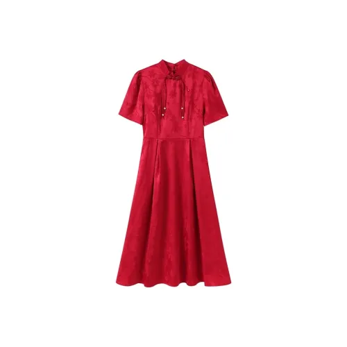 GULIANFEI Короткий рукав Платье Женское Красное
