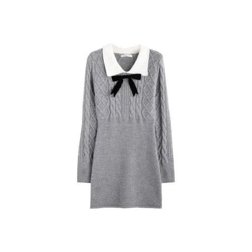 Tonlion Длинное платье с длинными рукавами женское светло-пшеничный серый