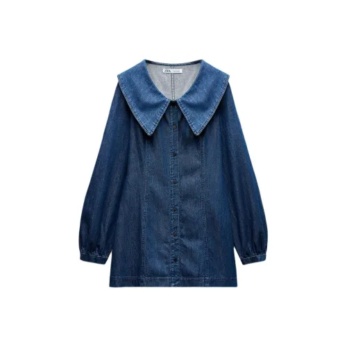 ZARA Trf Синий Женские Длинные Платья с Рукавами
