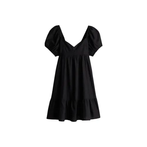 H&M Черное Женское Короткое Платье с Рукавами