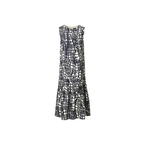 Yan Domain Без рукавов Платье Женское Черное с Белыми Цветами