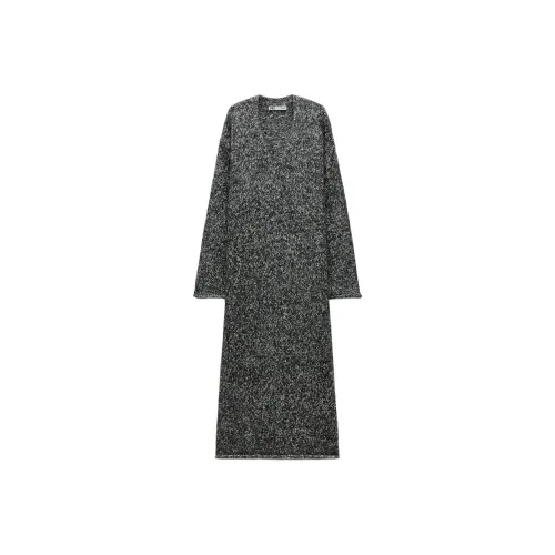 ZARA Черное/Белое Женские Длинные Платья с Рукавами