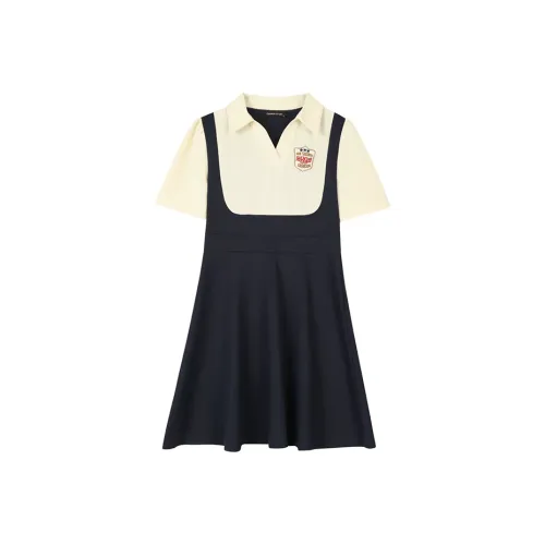 SYEEE WITH U Короткий рукав Платье Женское Темно-синий