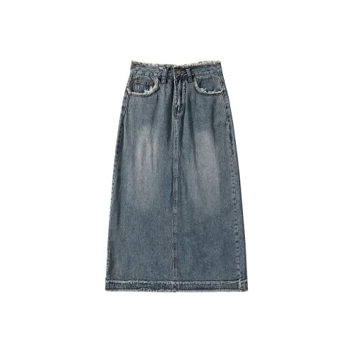 YEARNED Деним Длинная Юбка Женская Синяя