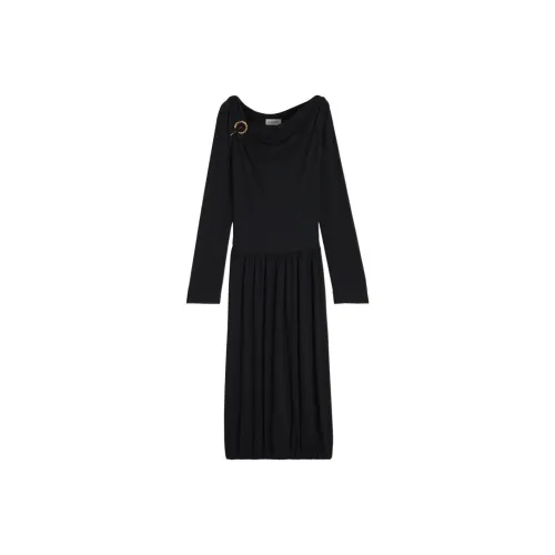 Lanvin Черное Женское Длинное Платье с Рукавами
