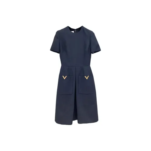 Valentino SS24 Короткое платье с короткими рукавами женское морской синий