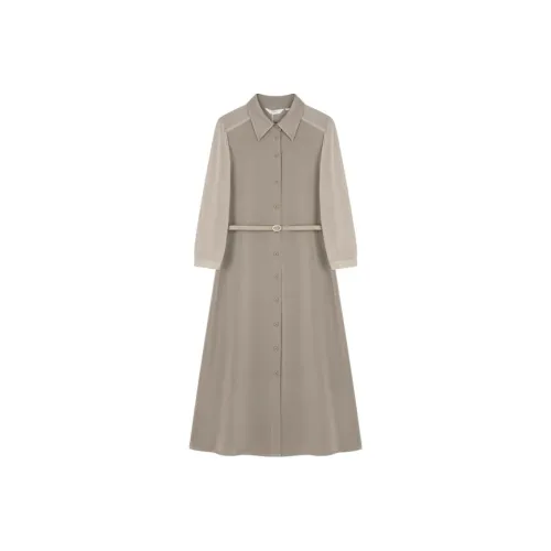 IHIMI Длинное платье с длинными рукавами женское серый CAMEL