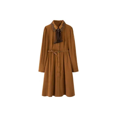 Pit Длинный рукав Платье Женское Апельсин