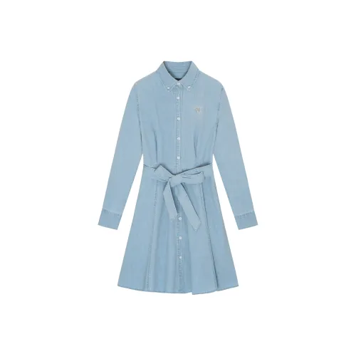 Teenie Weenie Длинное платье с длинными рукавами женское светло-синее