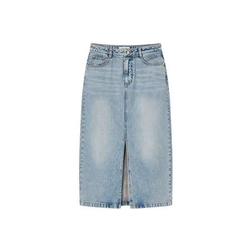 DEGAIA SS25 Denim Long Skirt Women's Dark Denim Blue