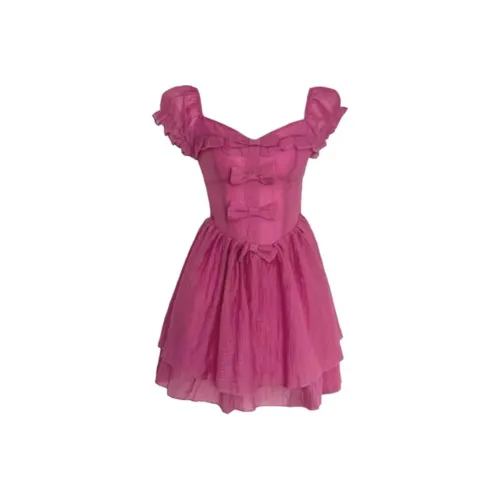 MO VOICE Короткий рукав Платье Женское Малиновый Розовый