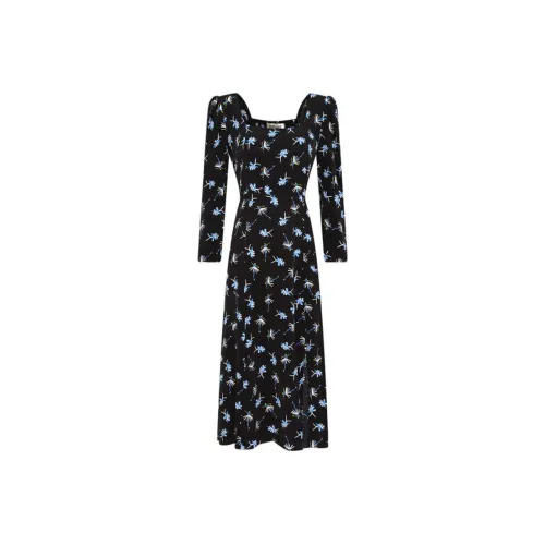 Diane von Furstenberg Черное Женское Длинное Платье с Длинными Рукавами