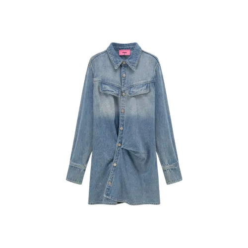 CHUU Джинсовый синий Женские Длинные Платья с рукавами