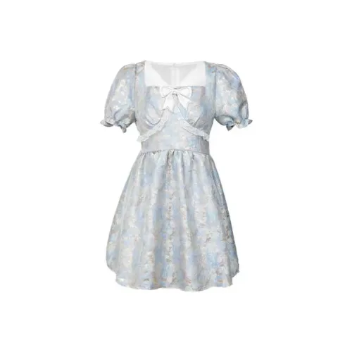 Lookinto Короткий рукав Платье Женское Синее