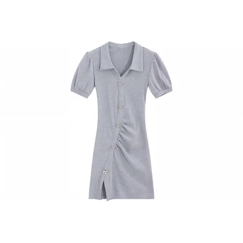 Garbege Серый Женские Короткие Платья с Рукавами