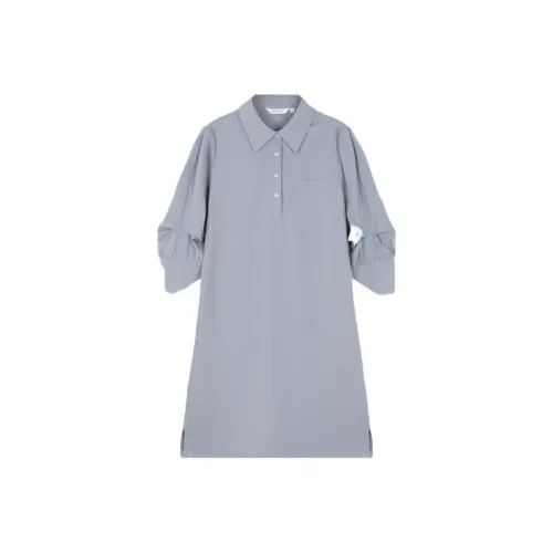 Mo Han Yi Mei Длинный рукав Платье Женское Синее