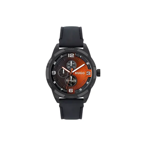 Hugo Boss Наручные часы Кварцевый механизм Кожаный ремешок 46 мм Апельсин Циферблат часов Мужские часы