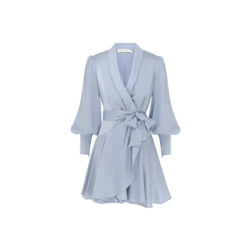 Zimmermann FW24 Длинное платье с длинными рукавами женское светло-синее