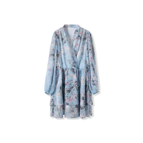 CHARM PICK Blue Женские Длинные Платья с Рукавами