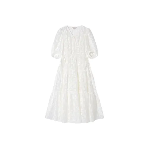 Goodland Короткий рукав Платье Женское Кремовый Белый