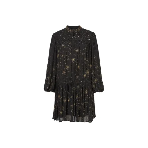 ALLSAINTS Черное Женское Длинное Платье с Рукавами