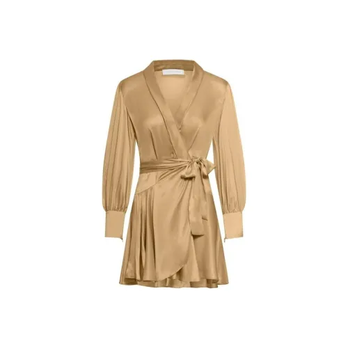 Zimmermann Длинное платье с длинными рукавами женское коричневое