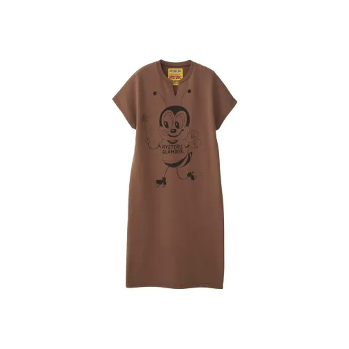 HYSTERIC GLAMOUR SS24 Короткое платье с короткими рукавами женское коричневое