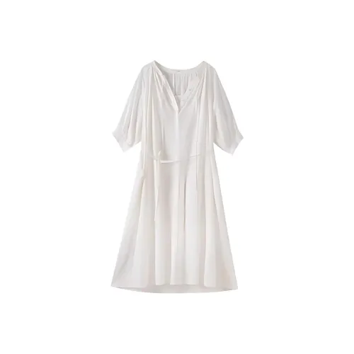 Hacikis Короткий рукав Платье Женское Пляжное Белое