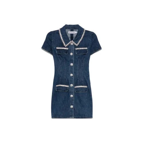 Self Портрет Короткий Рукав Платье Женское Синий