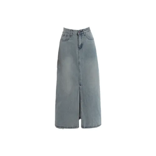 ZXZA Деним Длинная Юбка Женская Ностальгический Синий