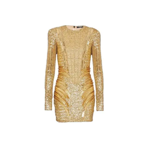 BALMAIN Золотые Женские Длинные Платья с Рукавами